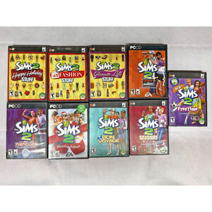Lot of 8 Sims 2 PC Expansion Packs Stuff Packs Mix Happy Holiday H&M Pets